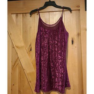 Vintage Go Softly Size M  Jacquard Silky Chemise Nightgown Wine Burgundy Red